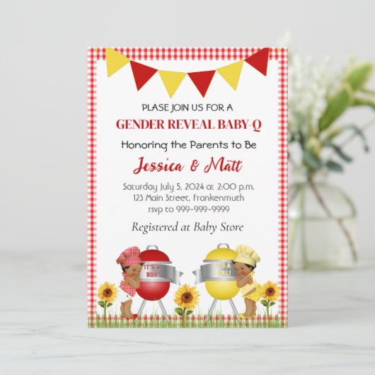 Faire-part de Révélation Bébé au Barbecue d'Été (Debout devant)