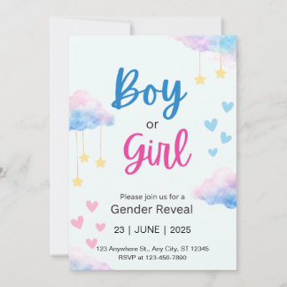 Faire-part de révélation du sexe du bébé aquarelle