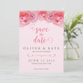 Faire-part de Roses aquarelle rose (Debout devant)