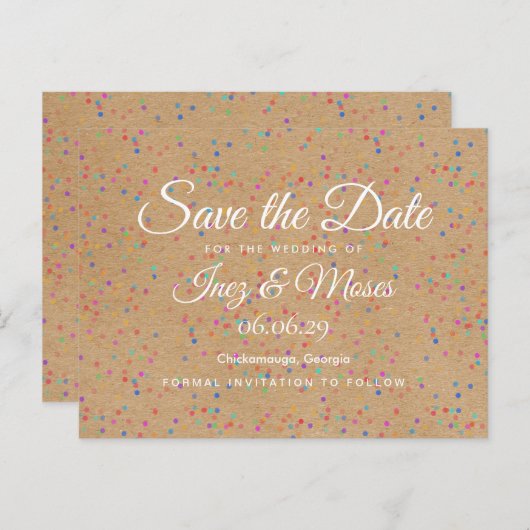 Faire-part de Rustic Kraft Rainbow Confetti (Devant / Derrière)