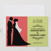 Faire-part de sauvegarde de date corail et vert ci (Devant / Derrière)