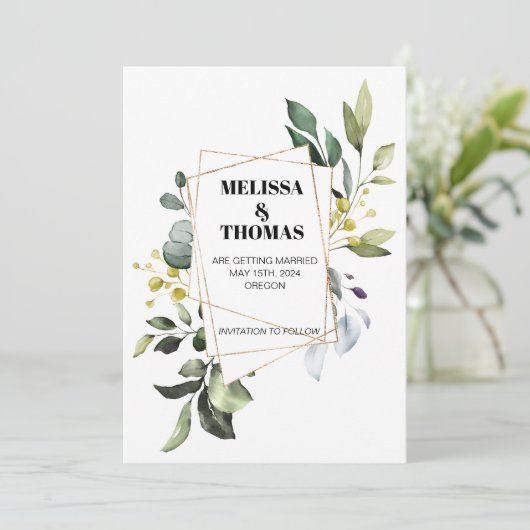 Faire-part de sauvegarde de la date avec verdure b (Debout devant)