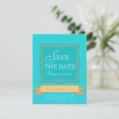 Faire-part de sauvegarde de la romance bleu aqua d (Debout devant)