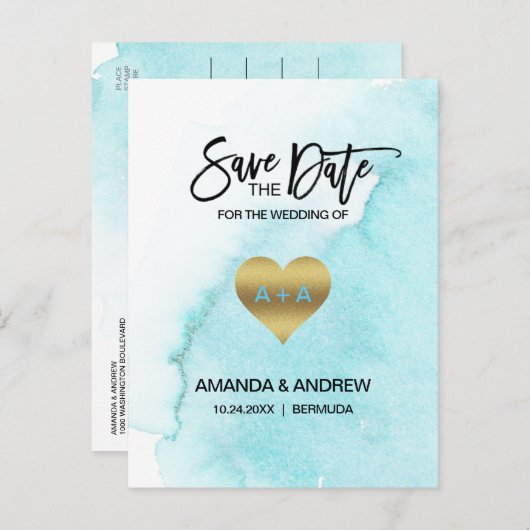 Faire-part de sauvegarde DESTINATION PLAGE Bleu Aq (Devant / Derrière)