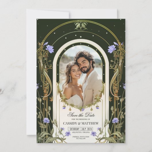 Faire-part de sauvegarde floral violet avec photo (Devant)