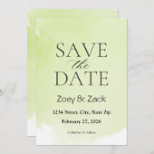 Faire-part de save the date à l'aquarelle verte él (Devant / Derrière)