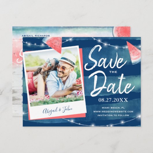 Faire-part de save the date avec photo de pastèque (Devant / Derrière)