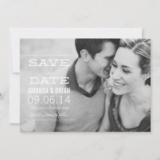 Faire part de Save the Date avec photo et texte bl (Devant)