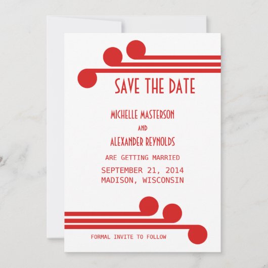 Faire-part de Save the Date Chic Deco Rouge Simple (Devant)