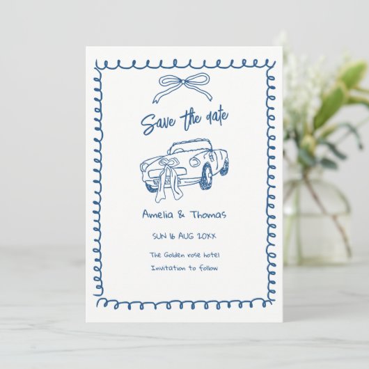 faire-part de save the date mignon et fantaisiste (Debout devant)