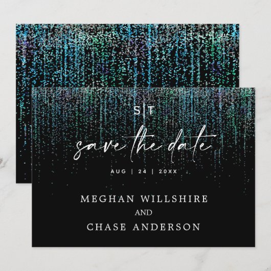 Faire-part de save the date moderne pailleté sarce (Devant / Derrière)
