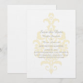 Faire-part de Save the Date Subtil Damassé Jaune (Devant / Derrière)