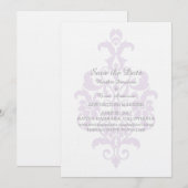 Faire-part de Save the Date Subtil Damassé Violet (Devant / Derrière)