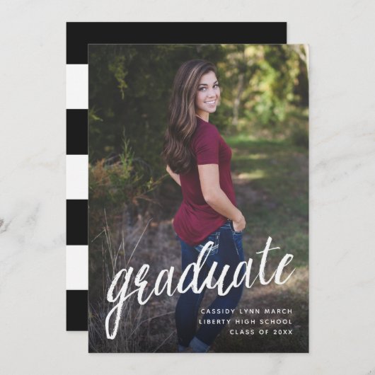 Faire-part de script de pinceau pour diplômés / Bl (Devant / Derrière)