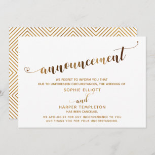 Faire-part de script Gold Heart Mariage annulé