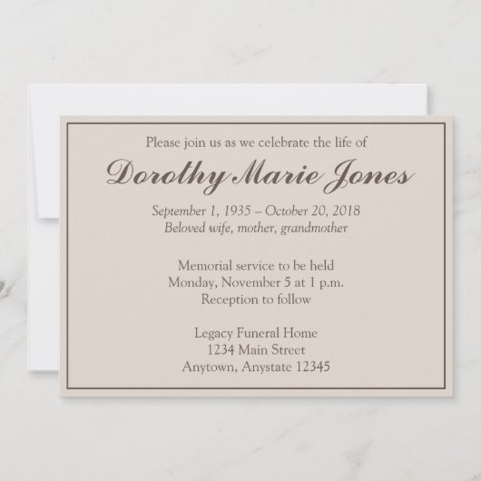 Faire-part de service commémoratif de Sunset (Dos)