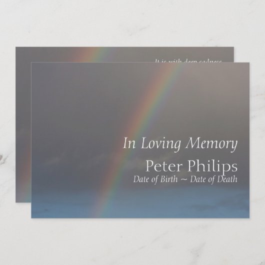 Faire-part de service commémoratif funéraire Rainb (Devant / Derrière)