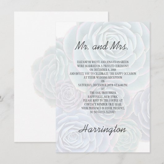 Faire-part de succulentes pour réception de mariag (Devant / Derrière)