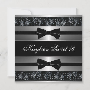 Faire-part de Sweet Sixteen anniversaire Noir Blan