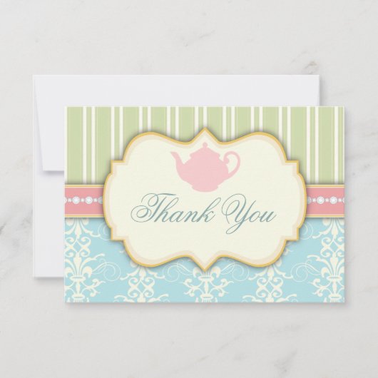 Faire-part de thé de mariage chic Damask & Stripe (Devant)