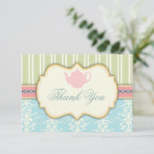 Faire-part de thé de mariage chic Damask & Stripe (Debout devant)