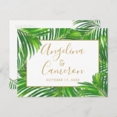 Faire-Part de Tropical Palm Leaf Border Vert Or (Devant / Derrière)