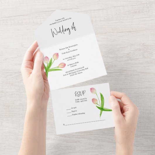 Faire-part de tulipe aquarelle rose de printemps t (Déchirure)