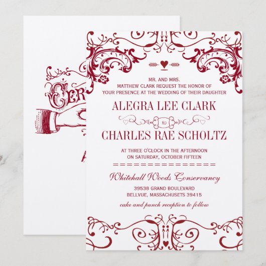 Faire-part de typographie moderne tableau burgundy (Devant / Derrière)