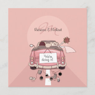 Faire-part de voiture de départ rose pour mariés m