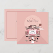 Faire-part de voiture de fuite rose de mariée et d (Devant / Derrière)