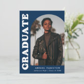 Faire-part Décalage Arch Navy Blue 4 Photo Graduation (Debout devant)