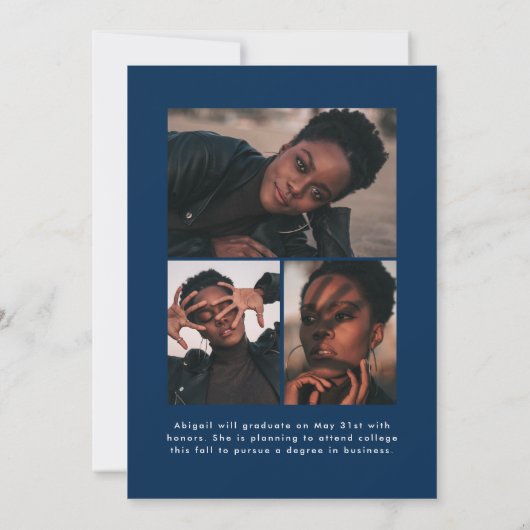 Faire-part Décalage Arch Navy Blue 4 Photo Graduation (Dos)