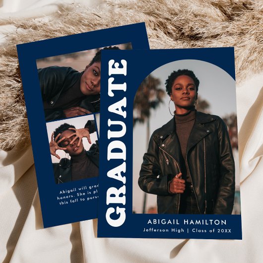 Faire-part Décalage Arch Navy Blue 4 Photo Graduation
