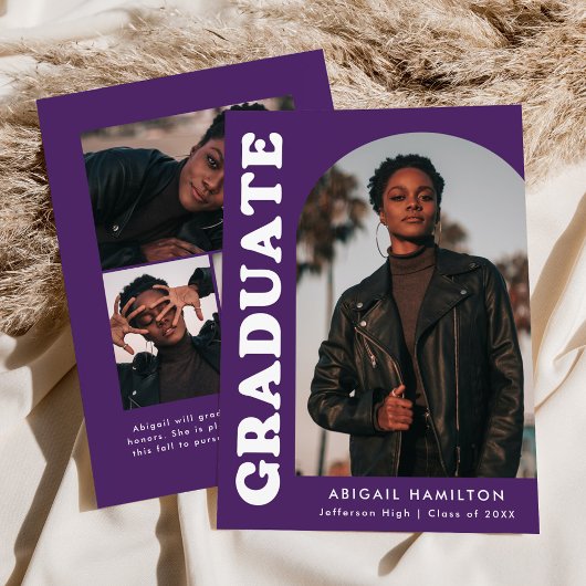 Faire-part Décalage Arch Purple 4 Photo Graduation