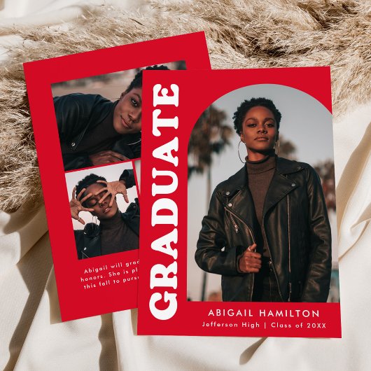 Faire-part Décalage Arch Red 4 Photo Graduation