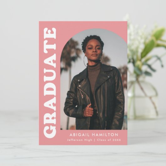 Faire-part Décaler Arch rose 4 Diplôme photo (Debout devant)