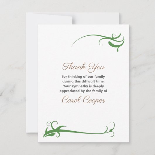 Faire-part décès avec des ornements verts (Devant)