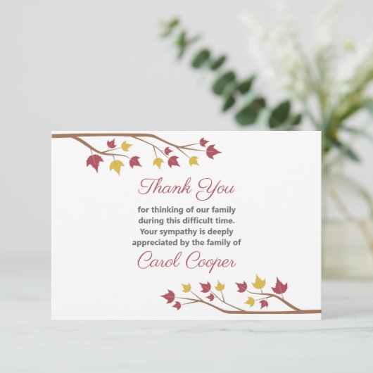 Faire-part décès avec feuilles d'érables (Debout devant)