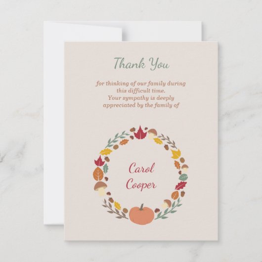 Faire-part décès avec une Couronne d'Automne (Devant)