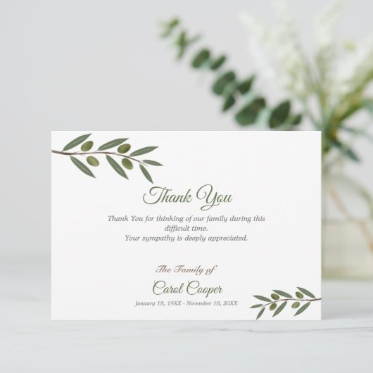 Faire-part décès et rameau d'olivier (Debout devant)