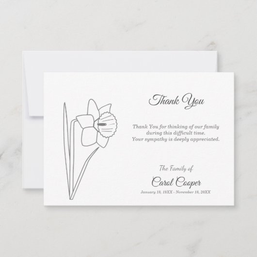 Faire-part décès Jonquille Dessin au trait (Devant)