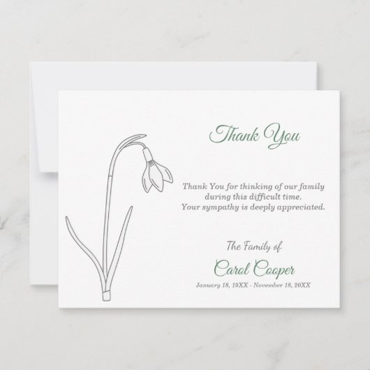 Faire-part décès Perce-neige Dessin au trait (Devant)