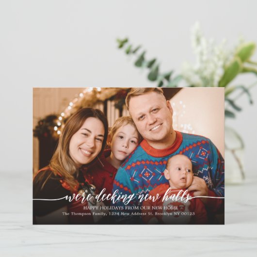 Faire-part Deck New Halls Script Photo Christmas Moving (Debout devant)