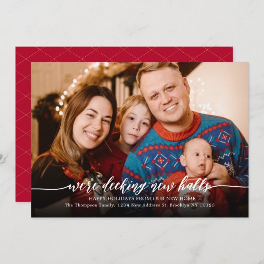 Faire-part Deck New Halls Script Photo Christmas Moving (Devant / Derrière)