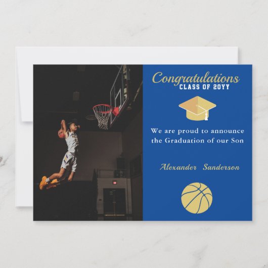 Faire-part Déclaration de fin d'études de basketball Bleu Bla (Devant)