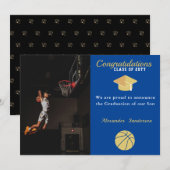 Faire-part Déclaration de fin d'études de basketball Bleu Bla (Devant / Derrière)