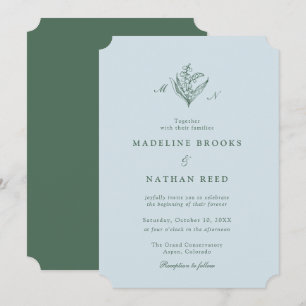 Faire-part découpé en bleu pâle du muguet