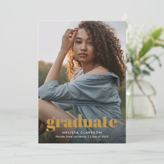 Faire-part Découper le script moderne | Trois photos Graduati (Debout devant)