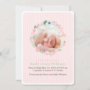 Faire-part Délicat Floral Wreath Baby Birth Annonces