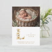 Faire-part Delicate Floral E Initial Gold Glitter Newborn (Debout devant)